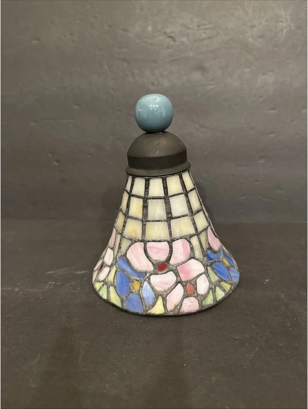 Vintage Tiffany Style Stained Glass Leaded Mosaic Lamp Shade Floral Pink Blue
